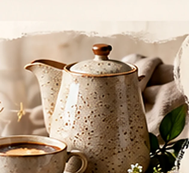Kawa w ceramicznej filiżance i dzbanek na stole